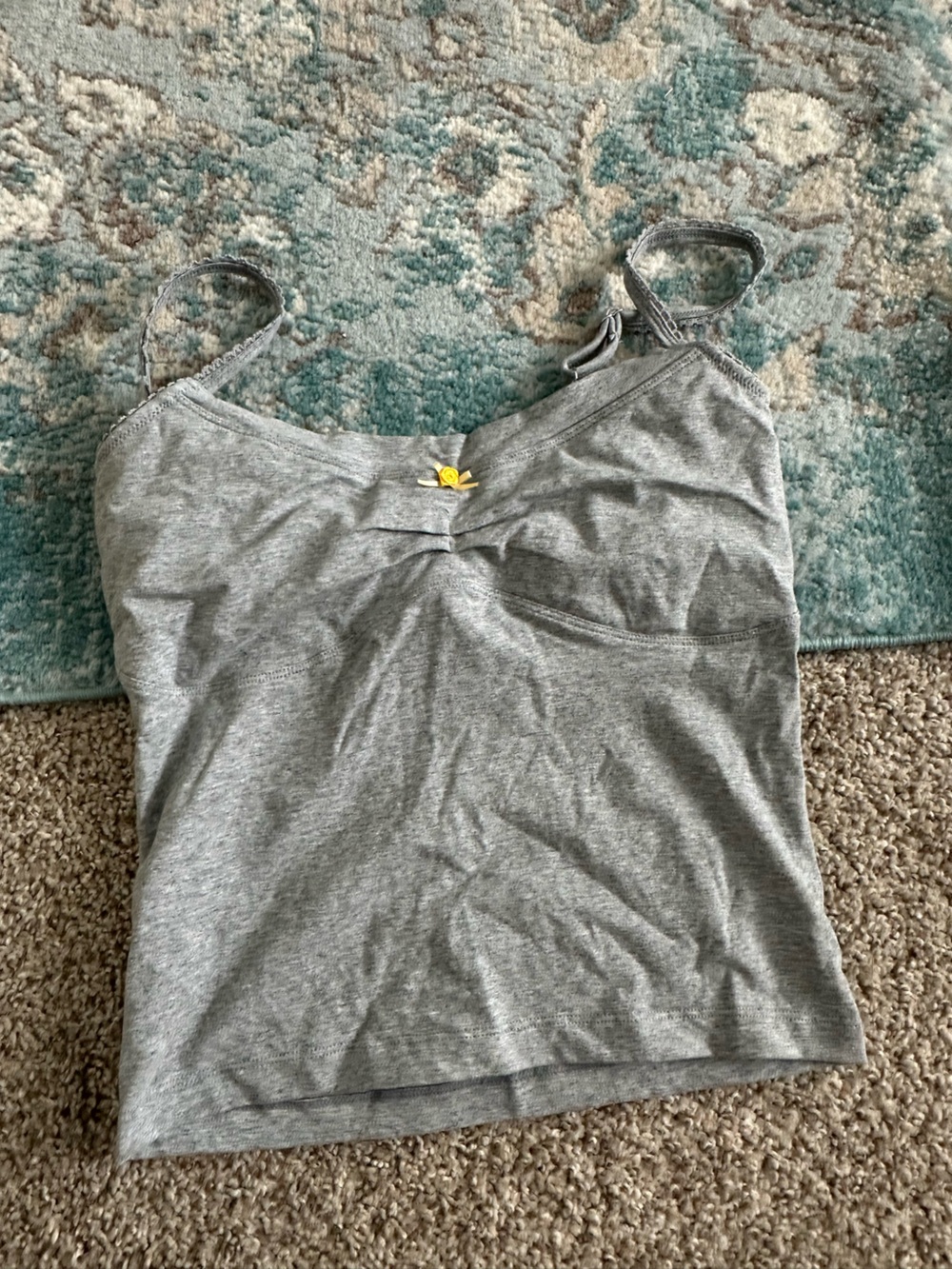 Amazon Women's Grey Knit Camisole with Yellow Bow Accent